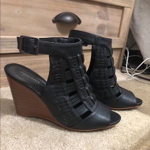 Black wedge sandals